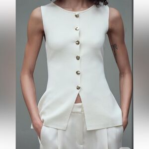 Zara White Sleeveless Top with Gold Buttons